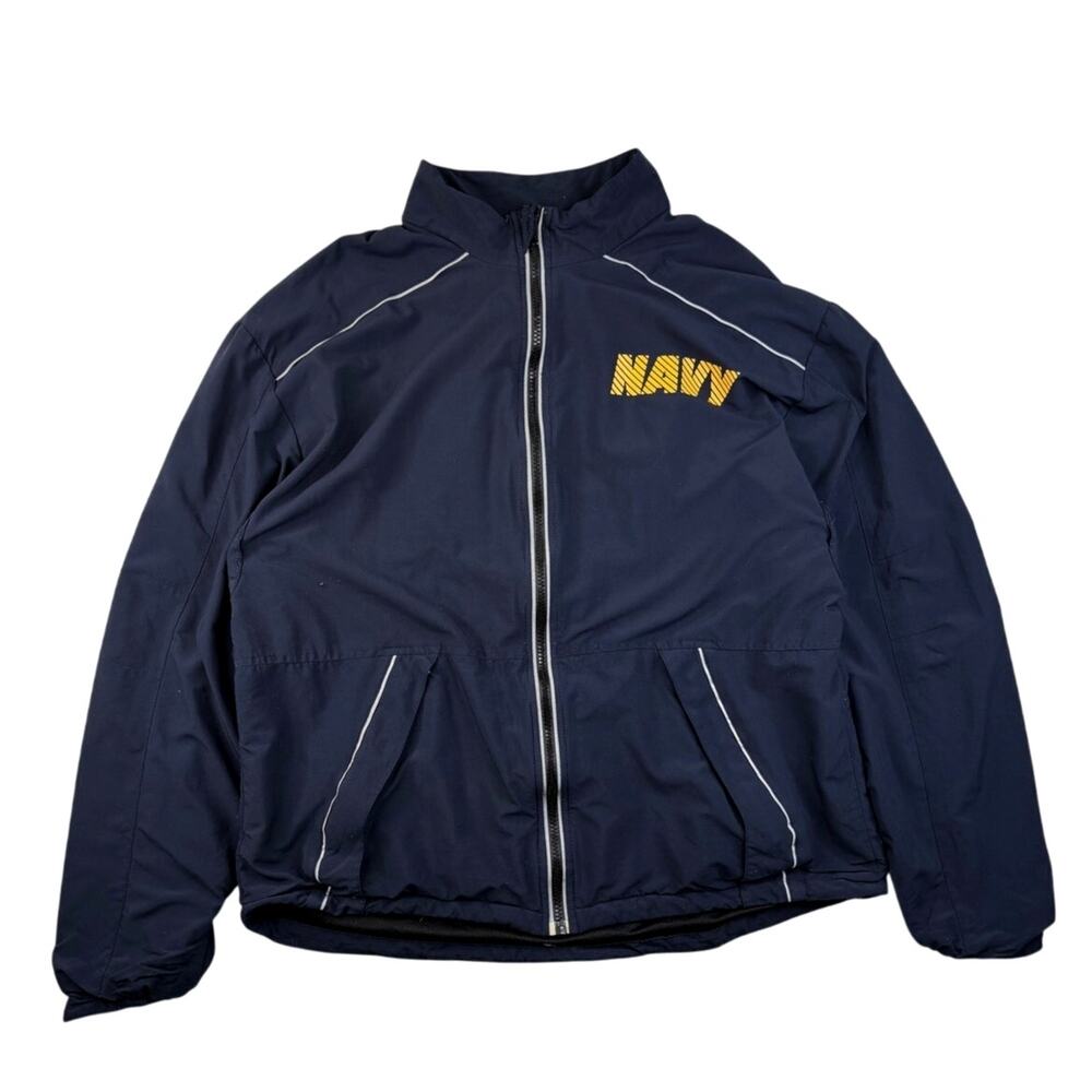 US Navy Running Jacket Sz M Long Blue mesh lined PTU Reflective Made USA